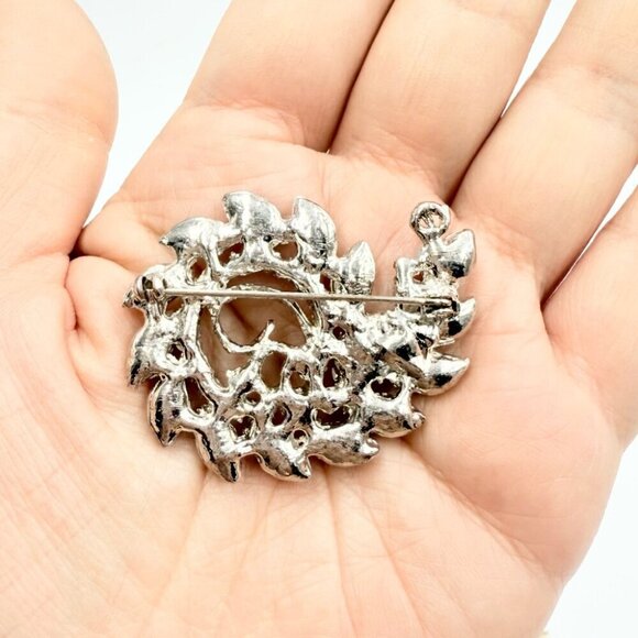 Vintage Silver Gold Tone Rhinestones Clear Faceted Glass Pin Brooches Lot - Picture 8 of 10
